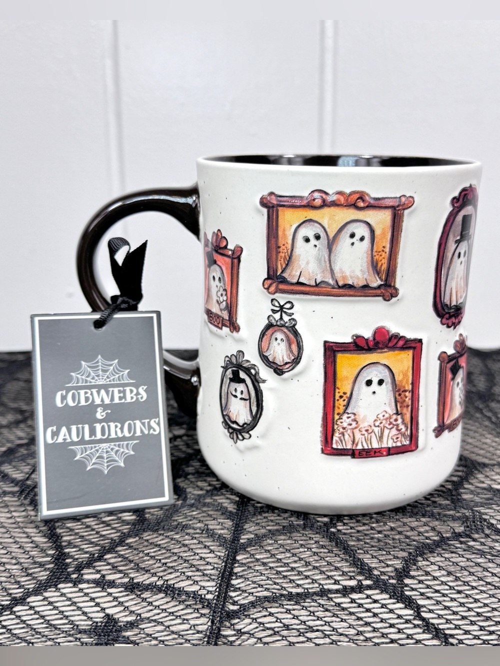 NEW Cobwebs & Cauldrons Ghost Portrait Picture Halloween Mug